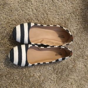 Black and White striped canvas flats.